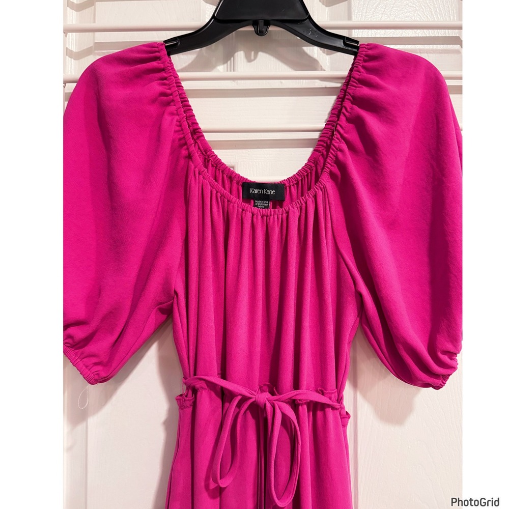 Karen Kane Fuchsia Pink Tiered Maxi Peasant Dress Boho Barbiecore Xsmall - Picture 2 of 4